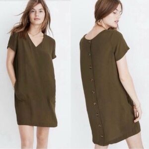 Madewell Olive V-Neck Shift Dress with Back Button